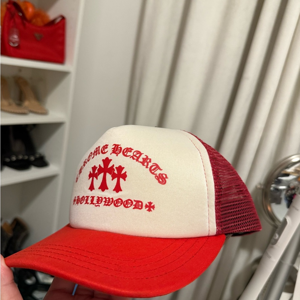 Red and White chrome hearts Trucker Hat
